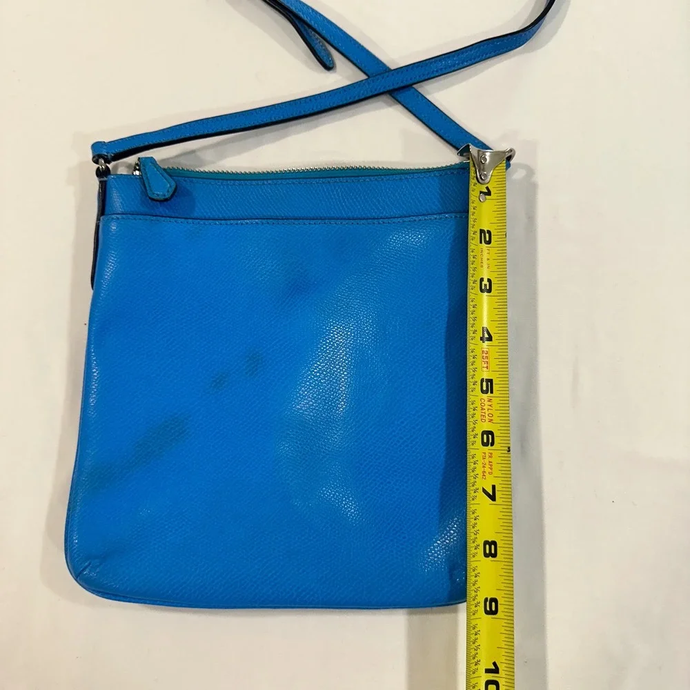 Coach Crossgrain Leather Crossbody Bag Blue Silver Hardware Slim Messenger Small